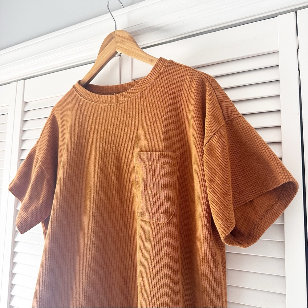Madewell Patch Pocket Rib T-shirt Dress Golden Pecan 1X - Picture 4 of 9